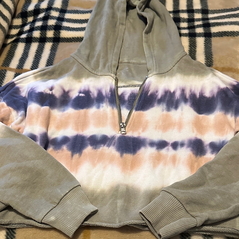 Aerie Multicolor Tie-Dye  Crop Half-Zip Hoodie